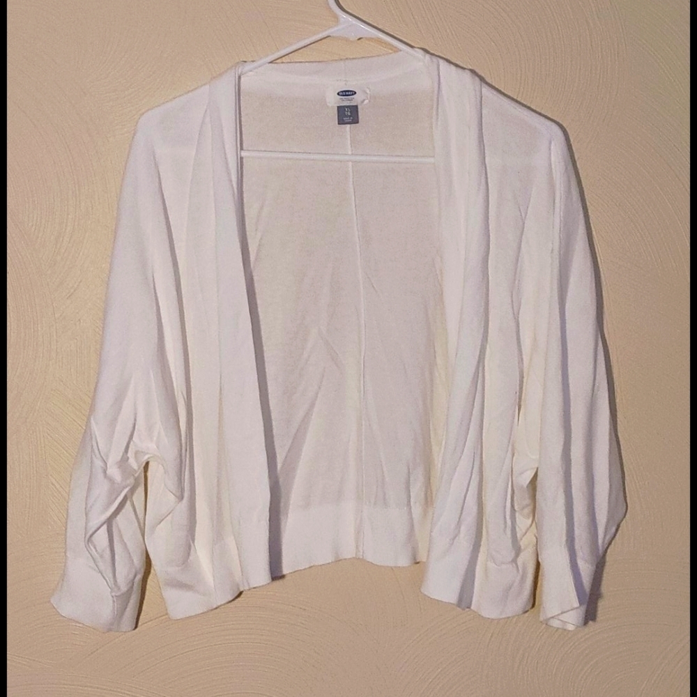 White Cropped Dolman Open Front Cardigan